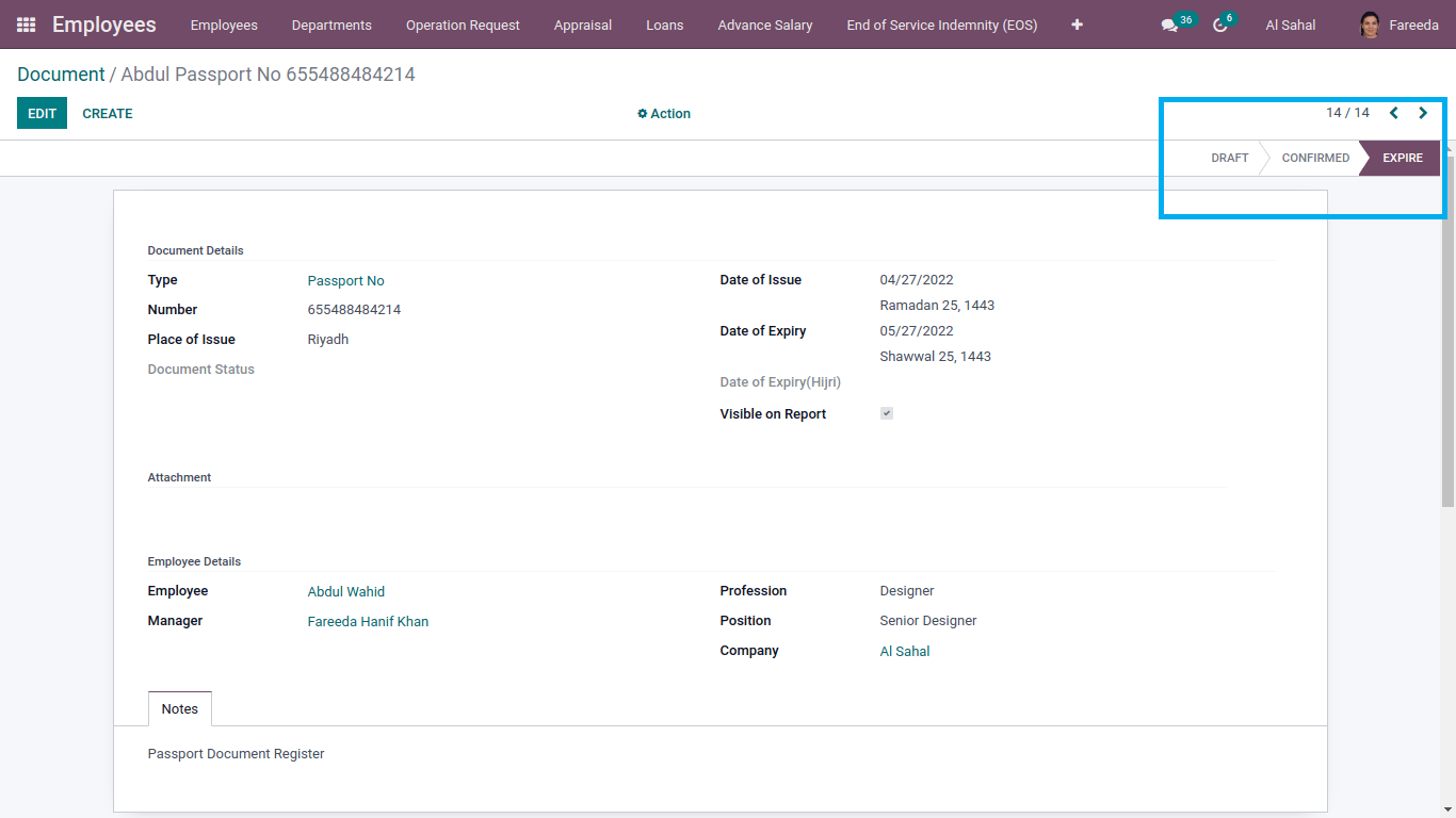 abdul's expiry passport detail