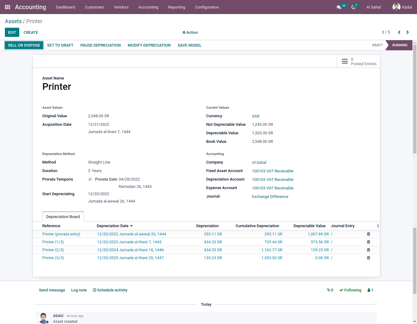 sell or dispose detail in asset