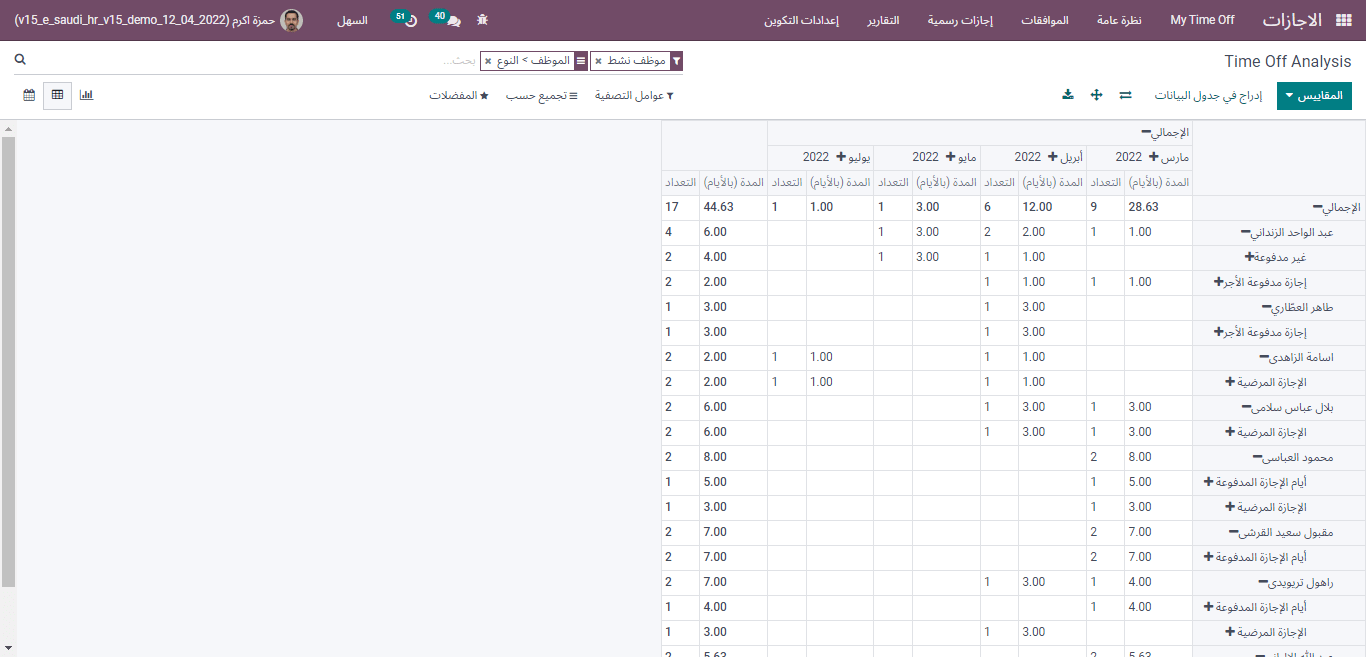 pivot view of time off analysis