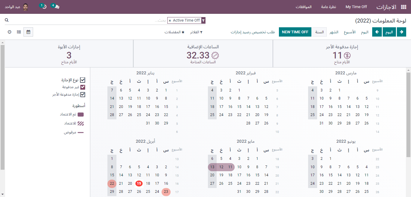 calender view of time off analysis