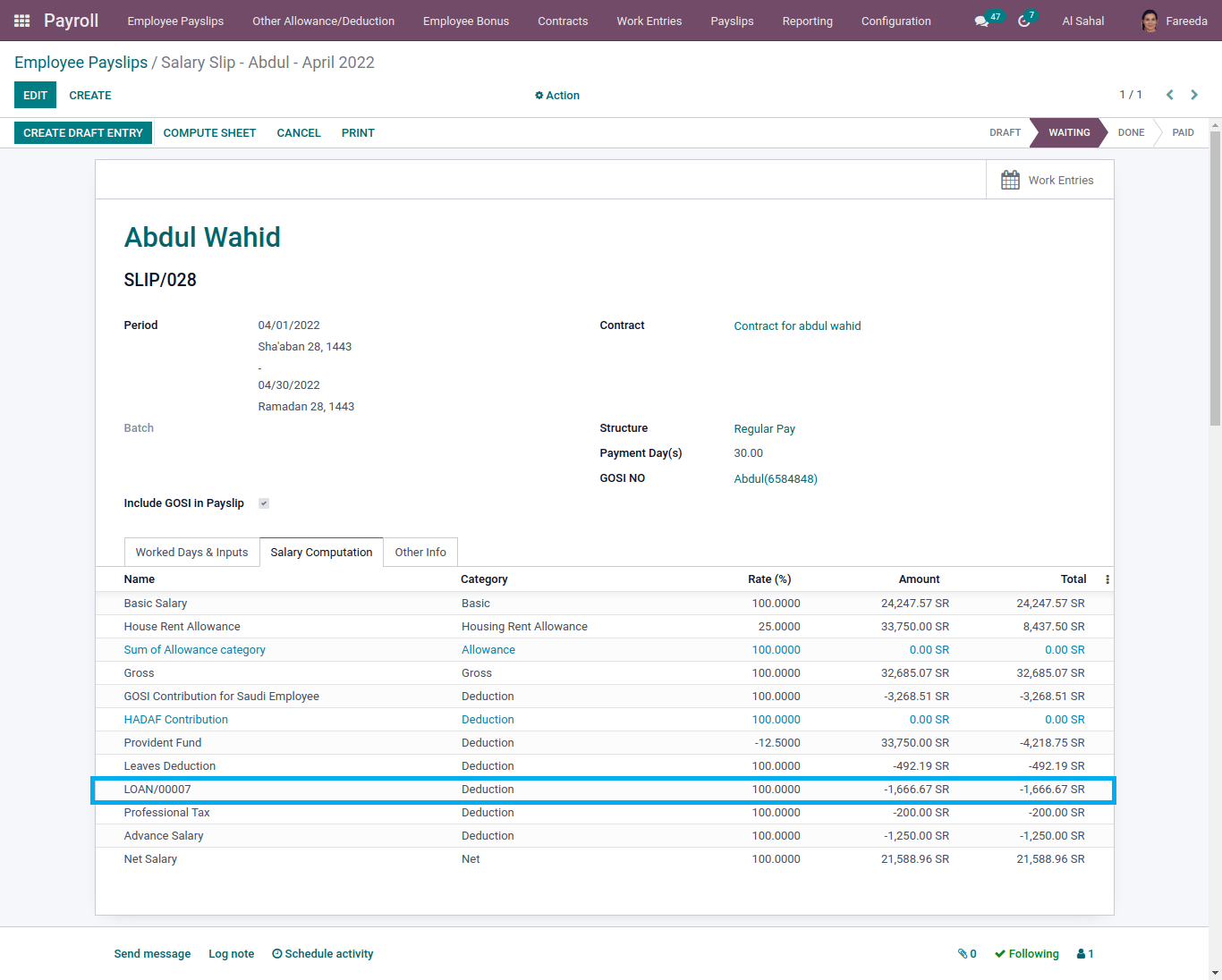 employee payslips  in payroll