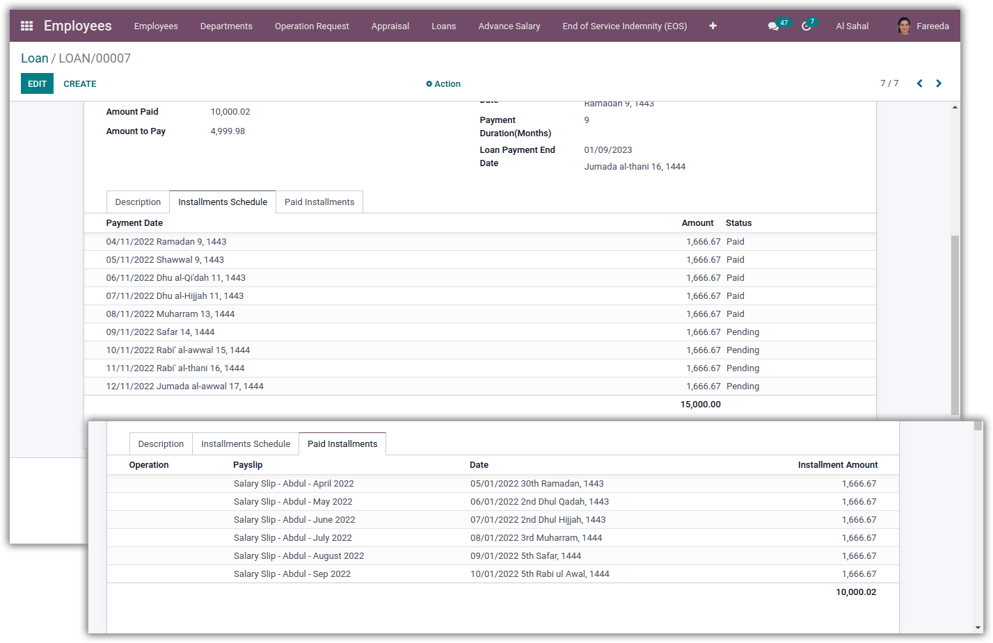 paid instalment in loan