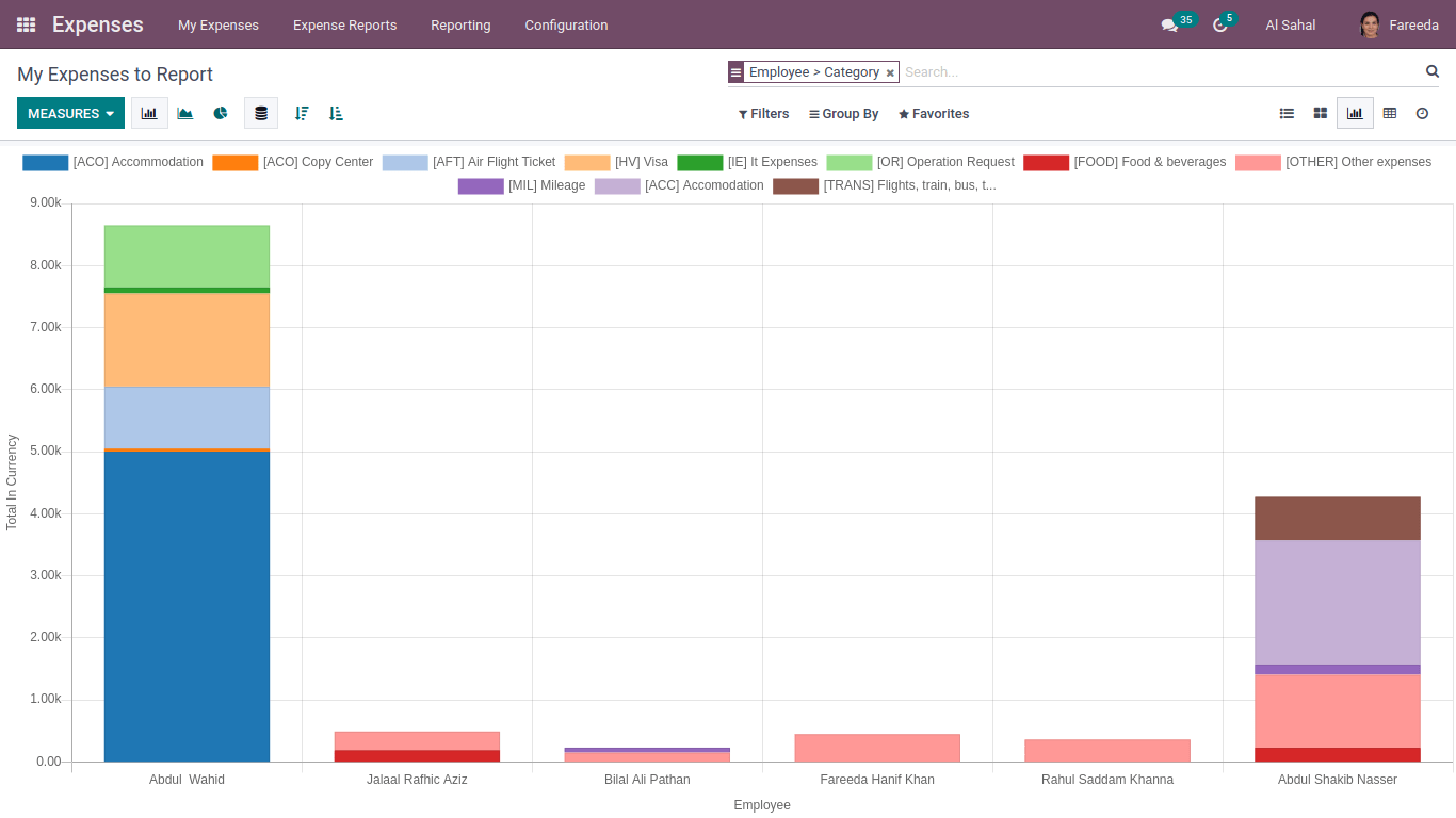 expense report in bar graph