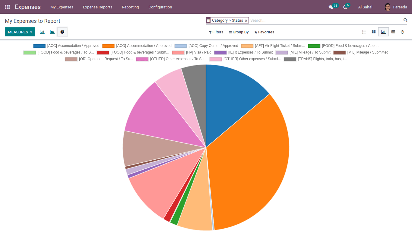 my expense report in pie chart