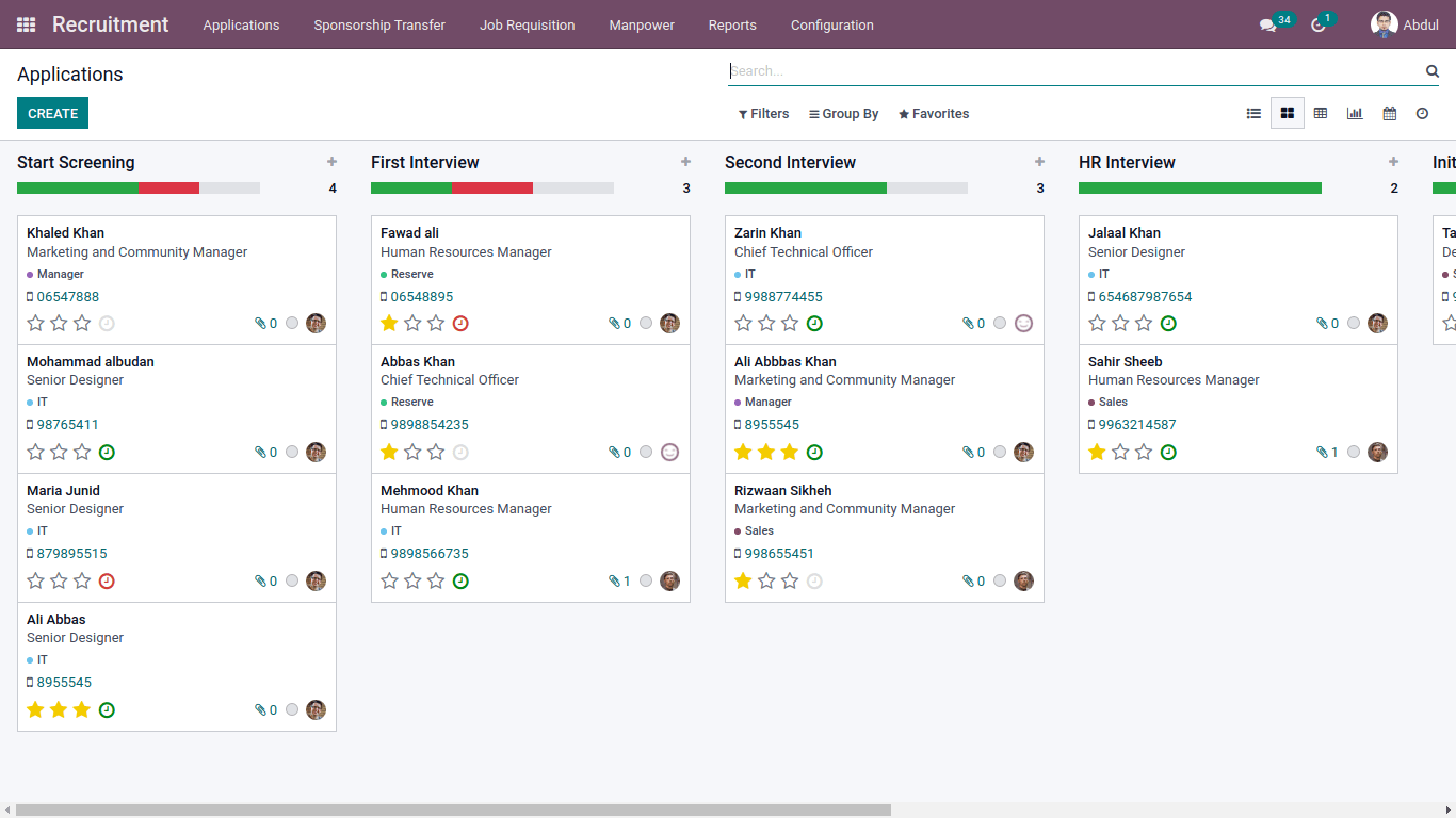 application details in kanban view