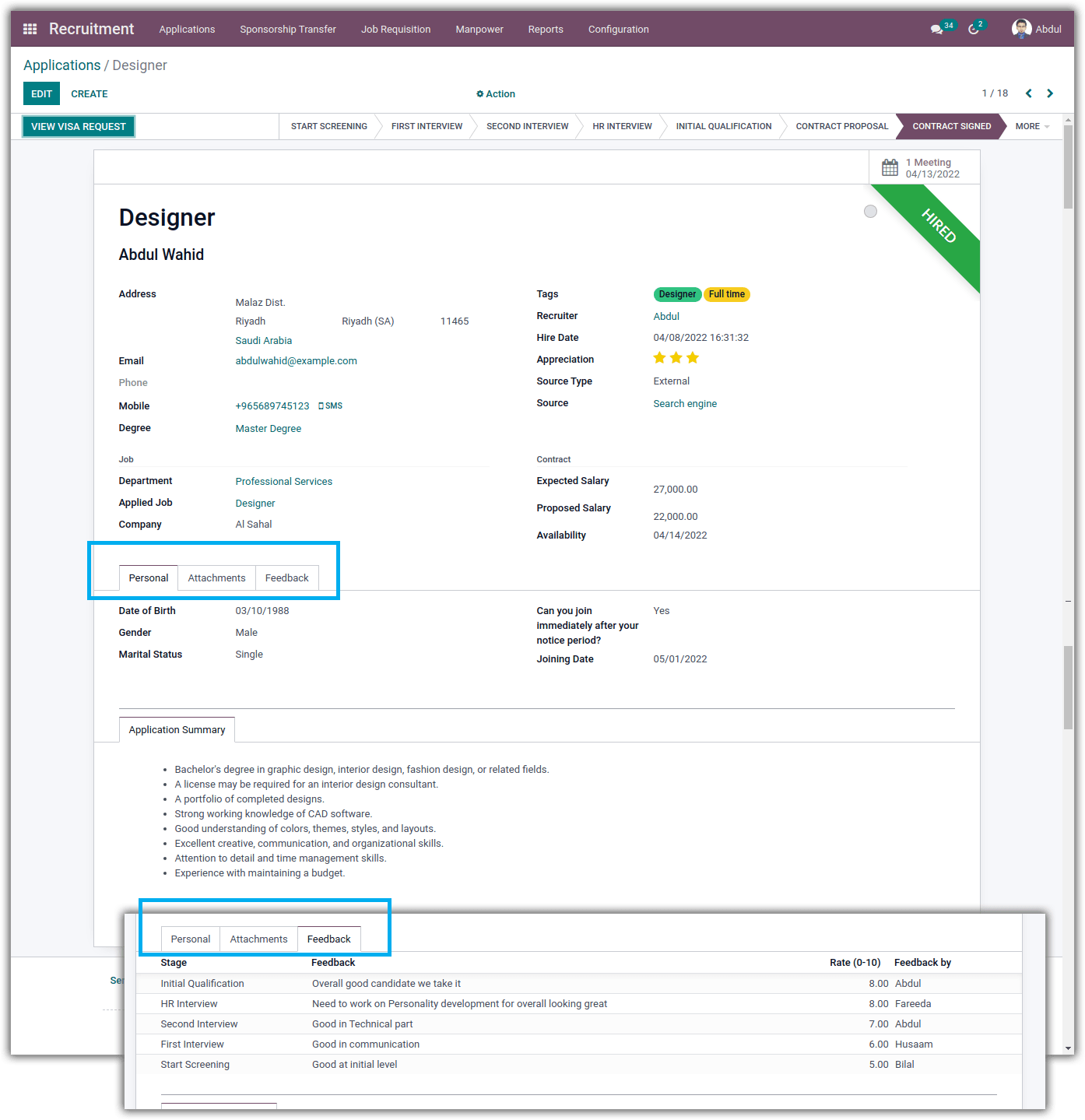 application of designer hired