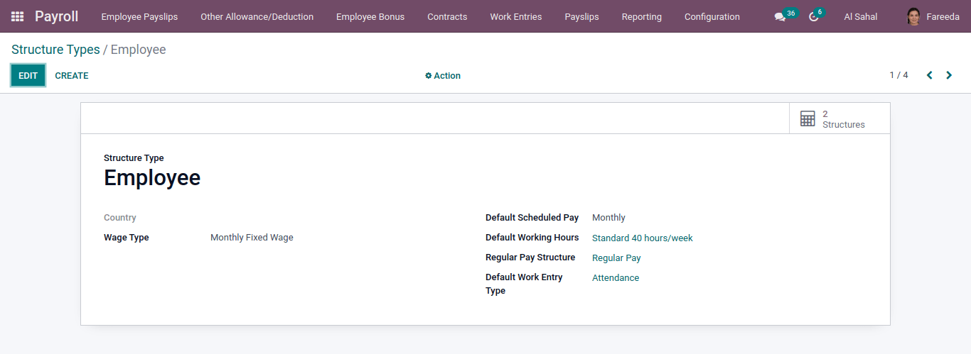 employee in structure types in payroll