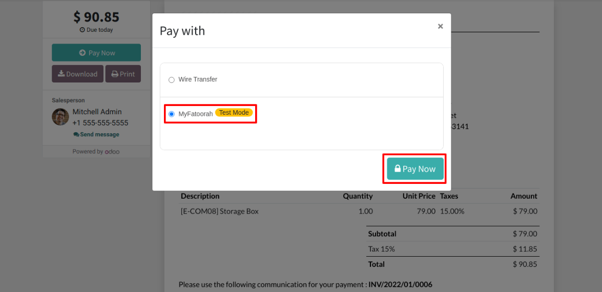 invoices from Odoo by using MyFatoorah payment